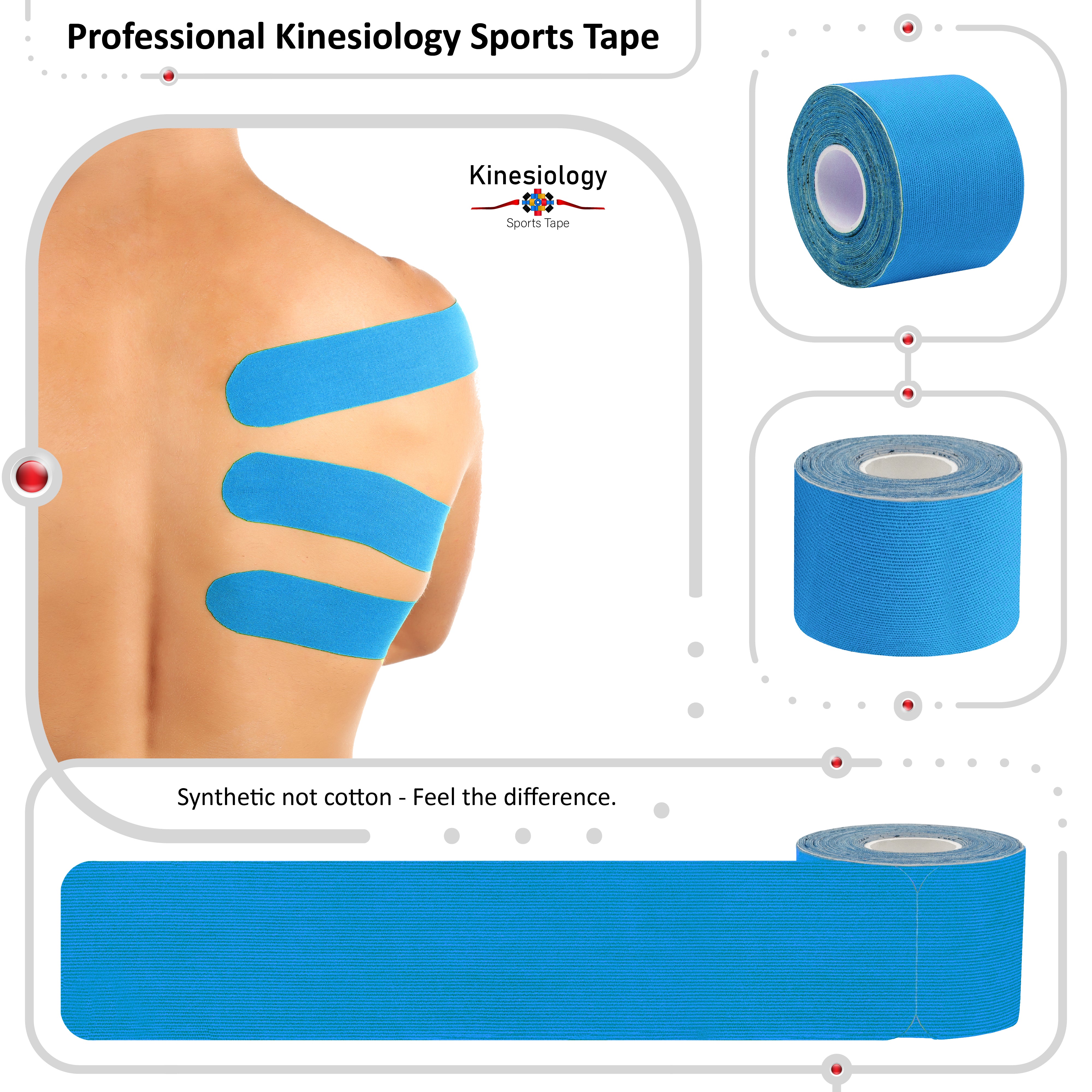 Blue Kinesiology Tape Pre Cut with Dispenser - Athletic Sports Tape - For Healing and Recovery