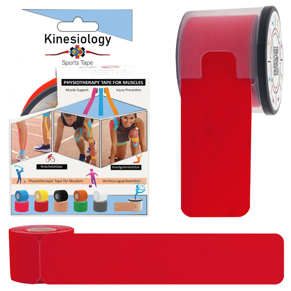 Red Kinesiology Tape Pre Cut with Dispenser - Athletic Sports Tape - F – Kinesiology  Sports Tape