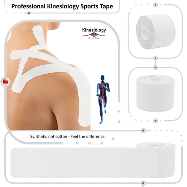 White Kinesiology Tape Pre Cut with Dispenser Athletic Sports Tape Kinesiology Sports Tape