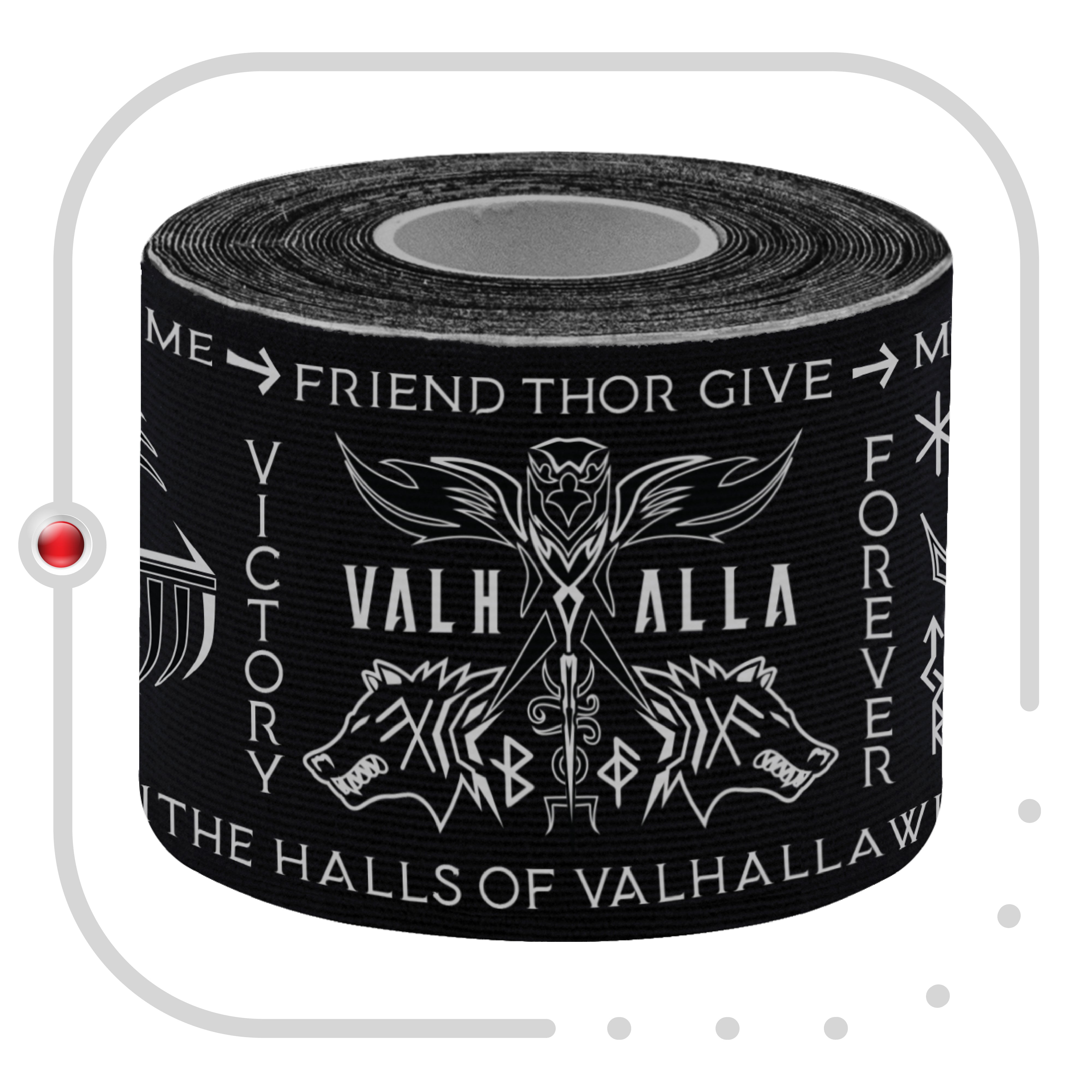 Black Kinesiology Tape Pre Cut with Dispenser - Talisman - Viking - Horizontal Design - Athletic Sports Tape - For Healing and Recovery