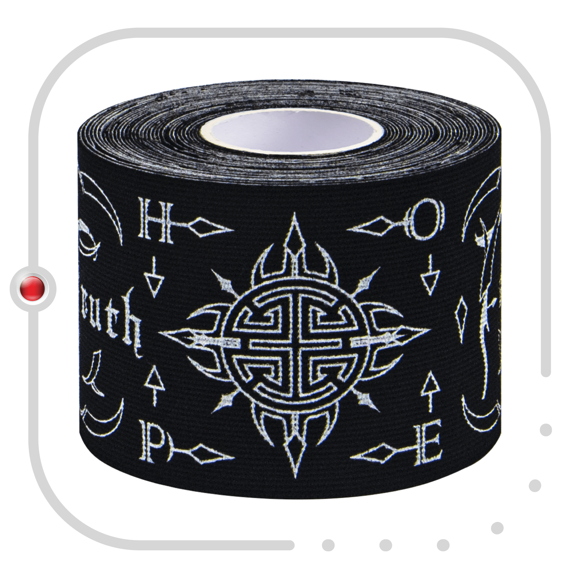 Black Kinesiology Tape Pre Cut with Dispenser - Talisman - Fengshui - Horizontal Design - Athletic Sports Tape - For Healing and Recovery