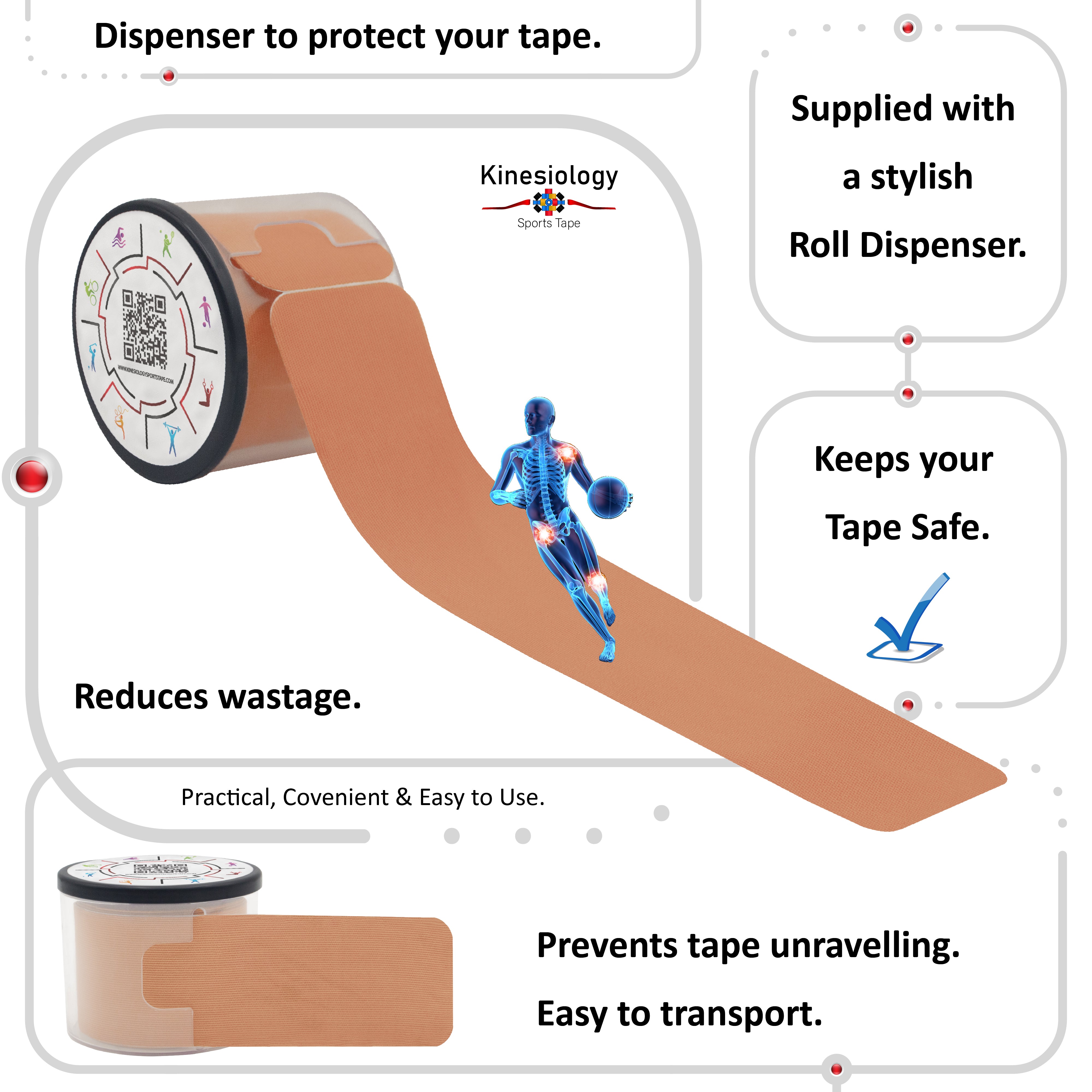 Beige Kinesiology Tape Pre Cut with Dispenser