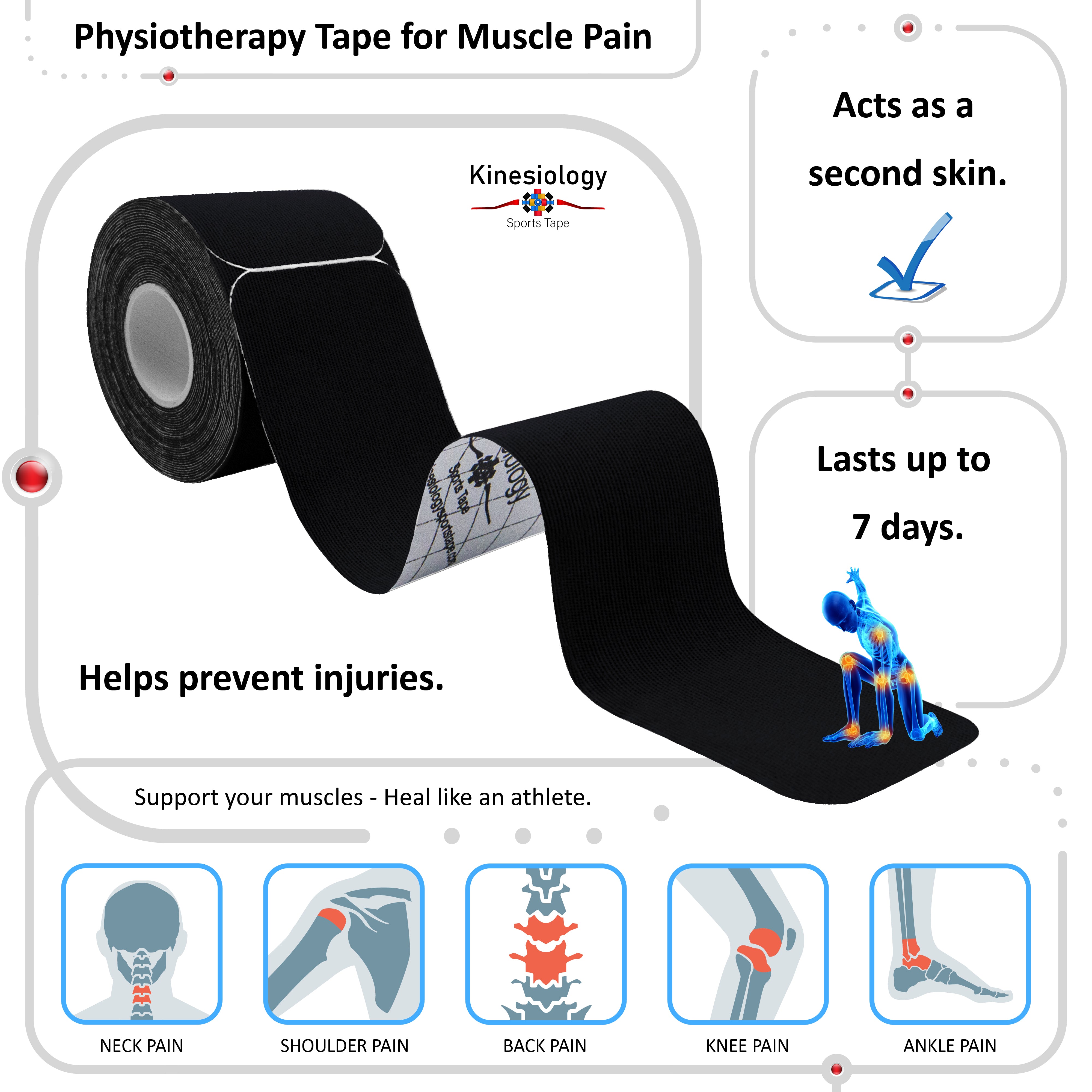 Black Kinesiology Tape Pre Cut with Dispenser
