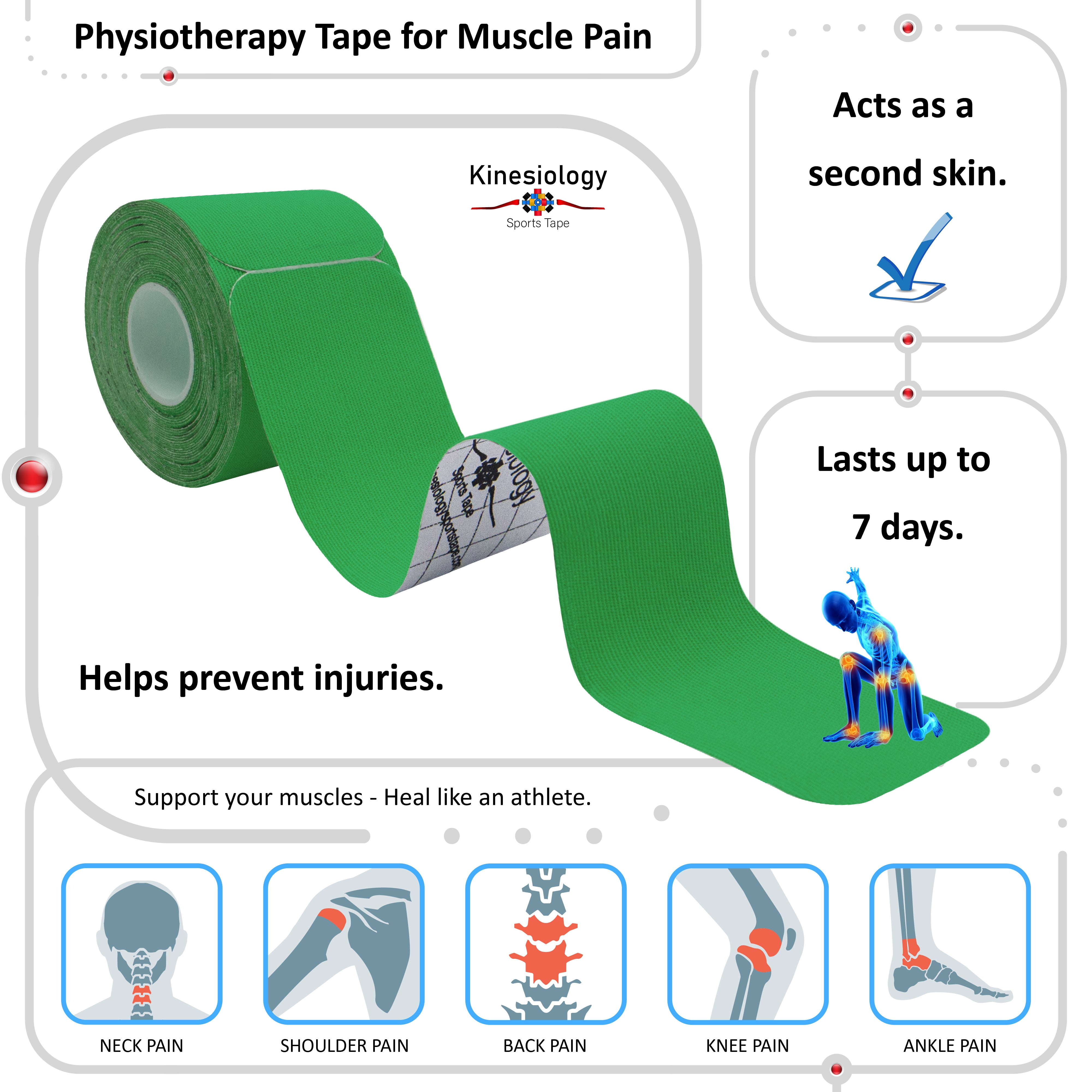 Green Kinesiology Tape Pre Cut with Dispenser