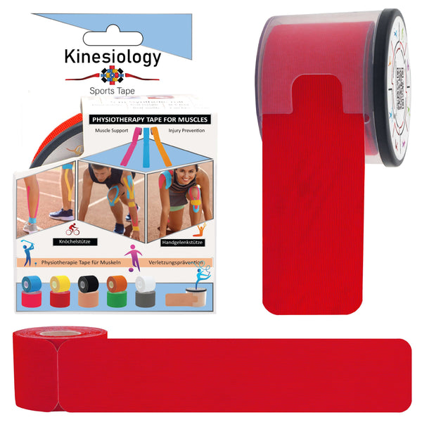 Red Kinesiology Sports Tape Health & Fitness Kinesiology Tape Pre Cut with Dispenser - For Healing and Recovery 1