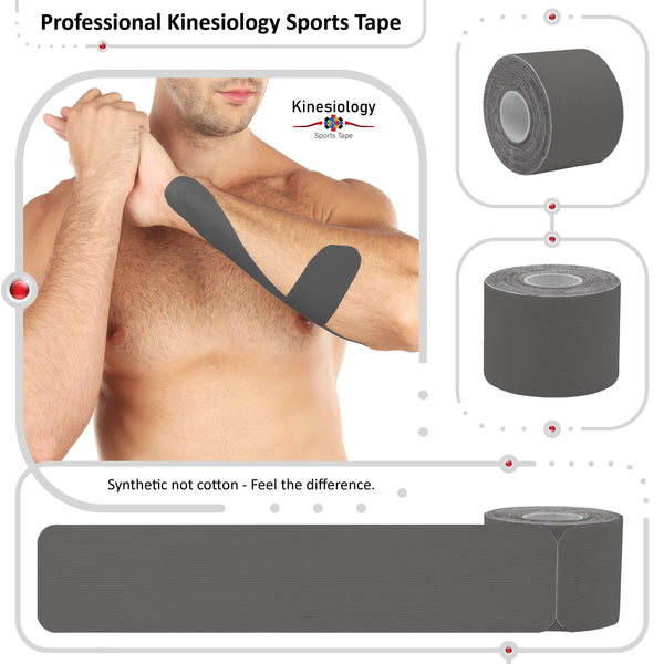 Grey Kinesiology Tape Pre Cut with Dispenser Athletic Sports Tape