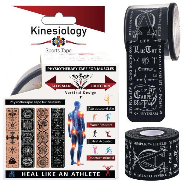Black Kinesiology Tape Pre Cut with Dispenser Talisman Latin Gre