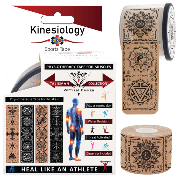 Beige Chakra Talisman Kinesiology Tape Vertical - Pre-Cut 20 Strips with Dispenser