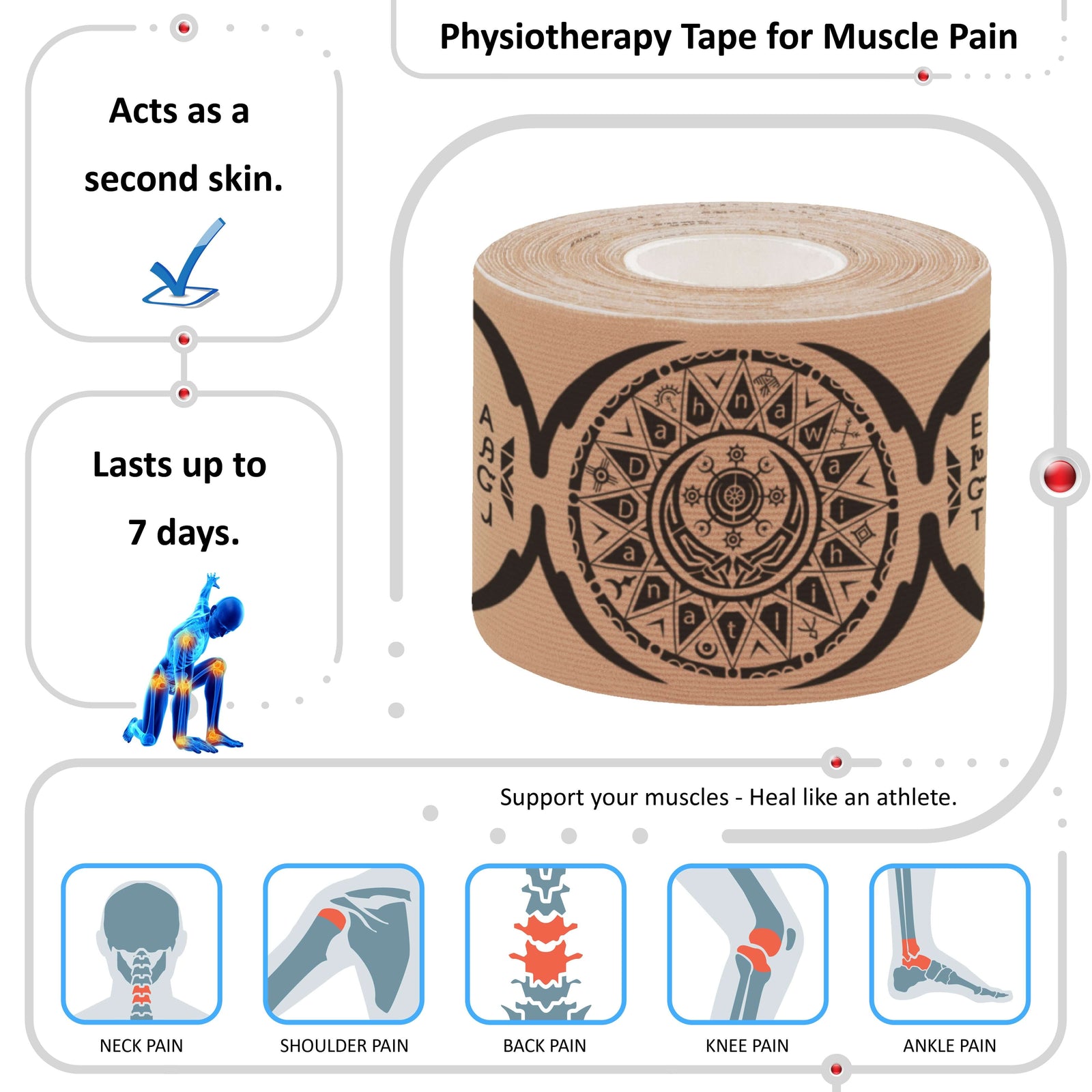 Beige Dreamcatcher Talisman physiotherapy kinesiology tape for muscle pain – neck, shoulder, back, knee and ankle, lasts up to 7 days – Kinesiology Sports Tape