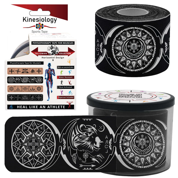 Black Dreamcatcher Talisman Kinesiology Tape Horizontal - Pre-Cut 20 Strips with Dispenser