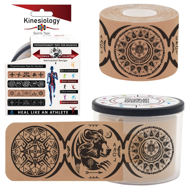 Beige Dreamcatcher Talisman Kinesiology Tape Horizontal - Pre-Cut 20 Strips with Dispenser
