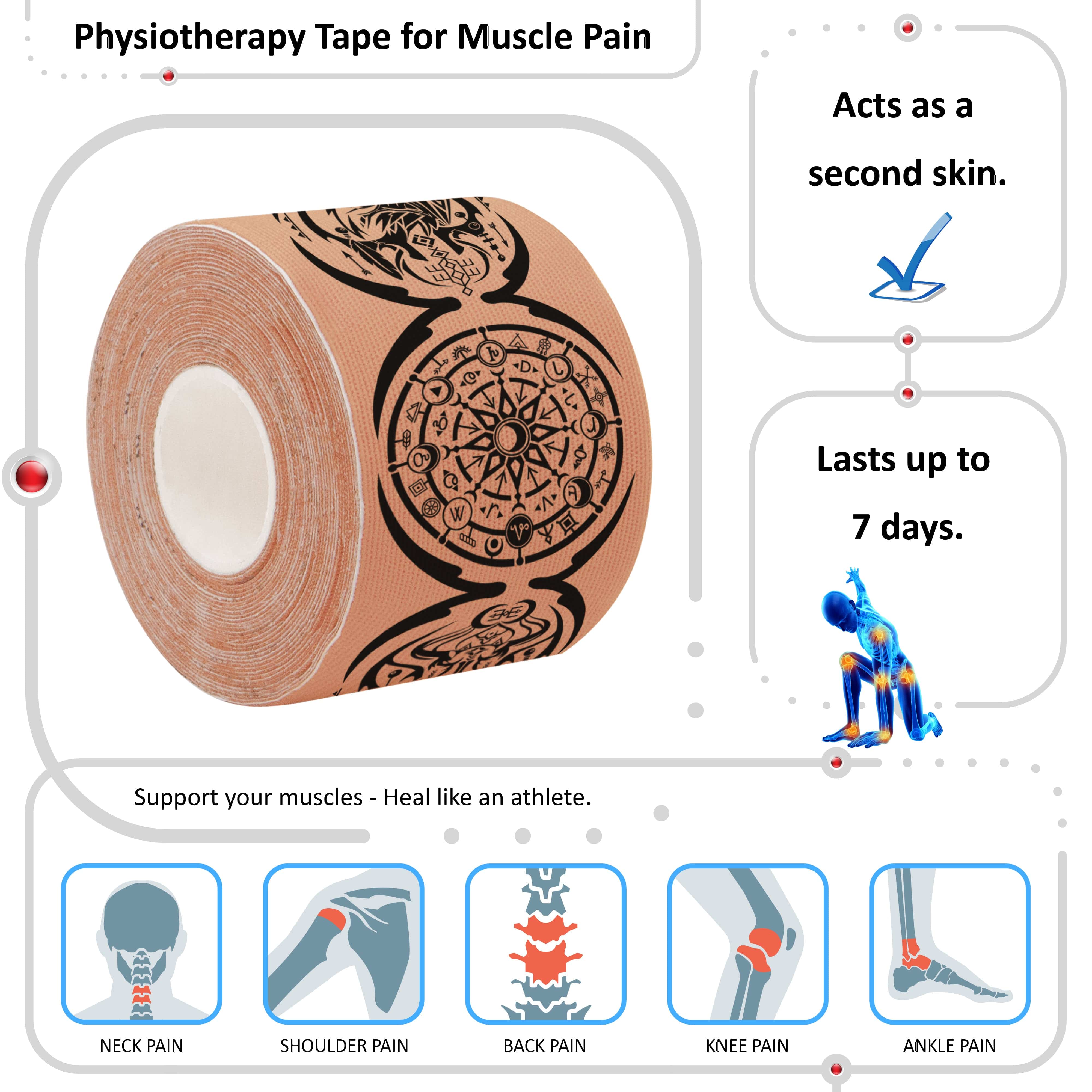 Kinesiology Sports Tape Health & Fitness Beige Kinesiology Tape Pre Cut with Dispenser - Talisman - Dreamcatcher - Vertical Design