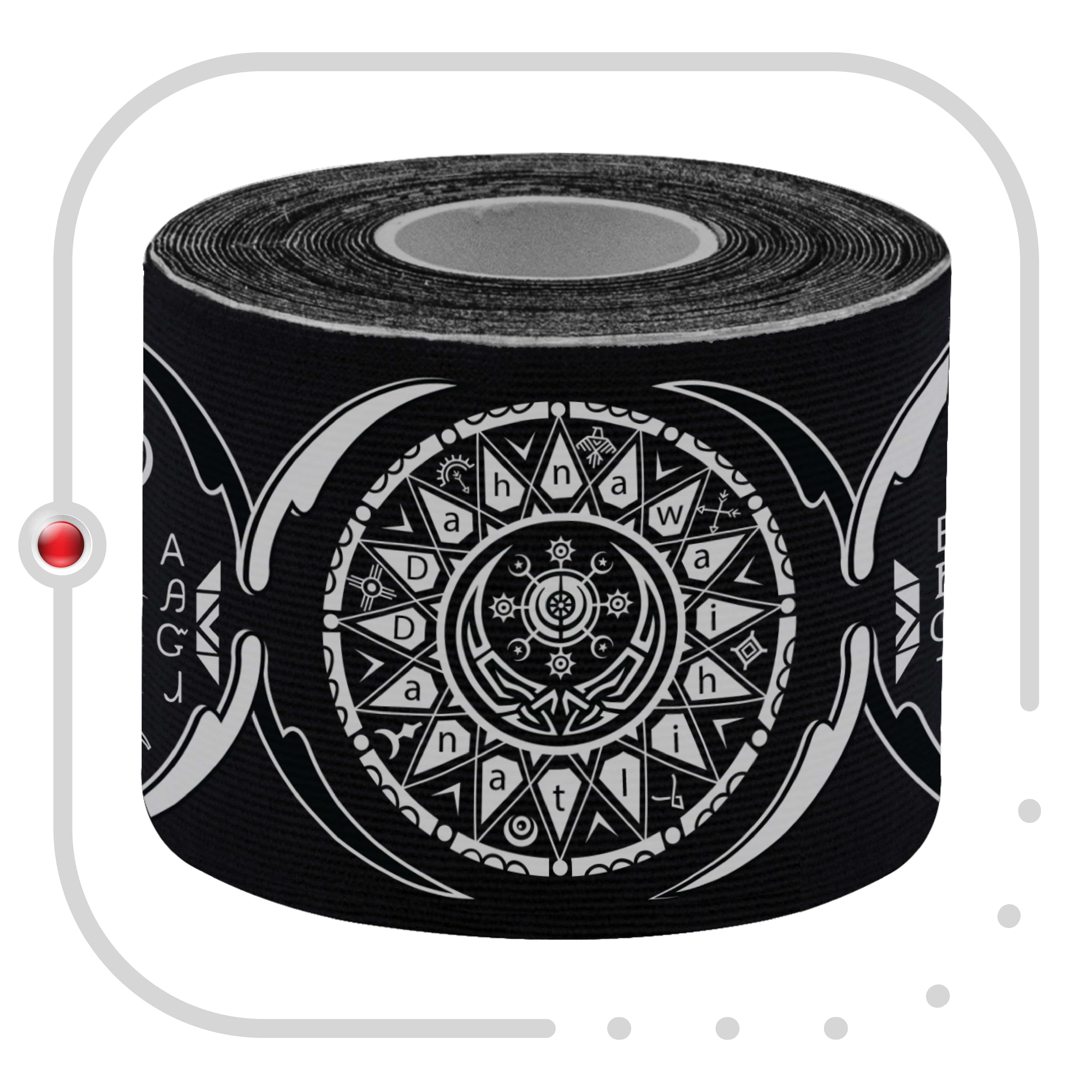 Black Kinesiology Tape Pre Cut with Dispenser - Talisman - Dreamcatcher - Horizontal Design