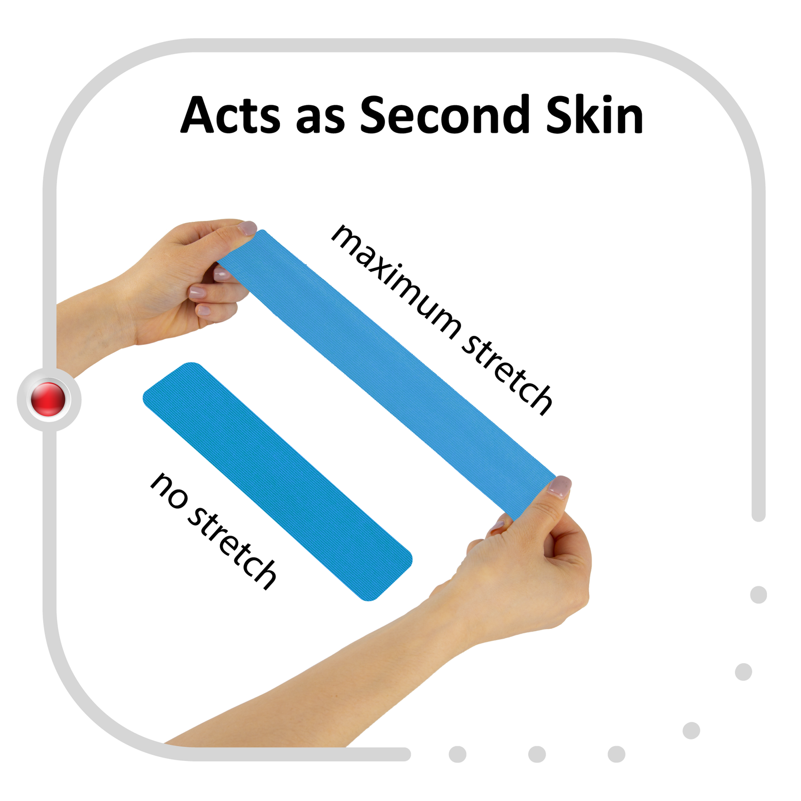 Blue kinesiology tape retail box with a pre-cut roll in its built-in dispenser and a loose strip – blue synthetic kinesiology tape, Kinesiology Sports Tape