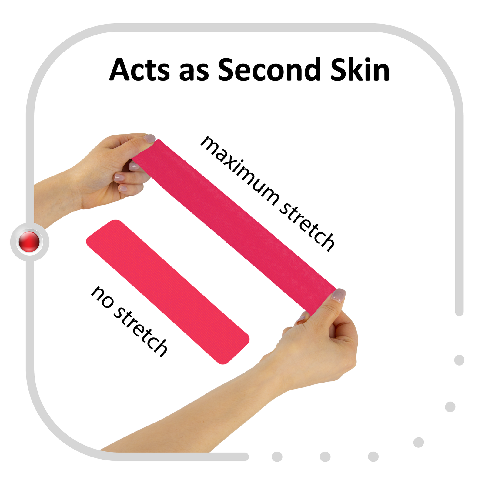 Pink kinesiology tape retail box with a pre-cut roll in its built-in dispenser and a loose strip – pink synthetic kinesiology tape, Kinesiology Sports Tape