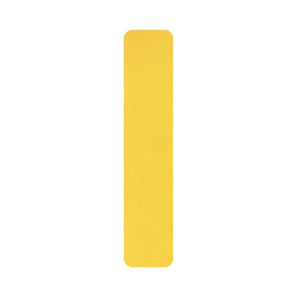 Yellow pre-cut kinesiology tape strip, 25cm by 5cm, rounded corners